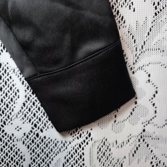 NWT Du Paradis Long Sleeve Deep V Ruched Dress Black - Picture 5 of 11